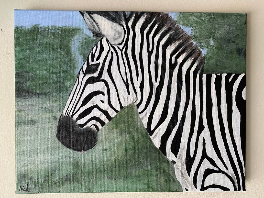 Original Painting of Zebra, 11x14in on Canvas Board. Etsy