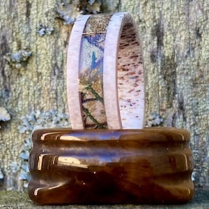 Deer Antler Channel Ring 8mm Wide with Real Tree Edge Camouflage Inlay