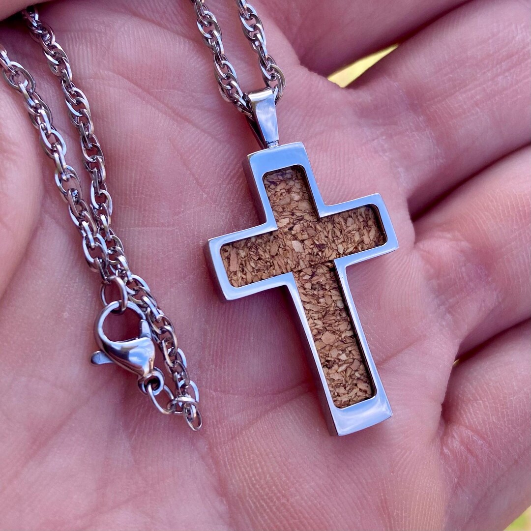 Titanium Cross Inlay Pendant With 316 Stainless Steel Chain and Cork ...