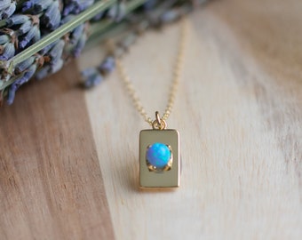 Gold Opal Necklace, Gold Minimalist Necklace, Gold Necklace Birthday Gift, Gold Filled Pendant Necklace, Blue Opal Pendant