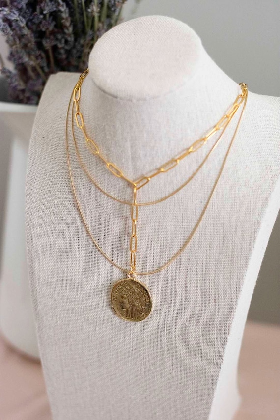 Gold coin outlet lariat necklace