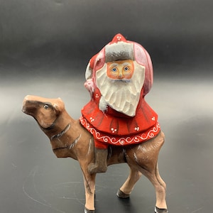 Wooden Carved Santa Claus / 5.9&quot; Height /Painted  Christmas decoration /Deer Santa /Family Present / Christmas gift #0025