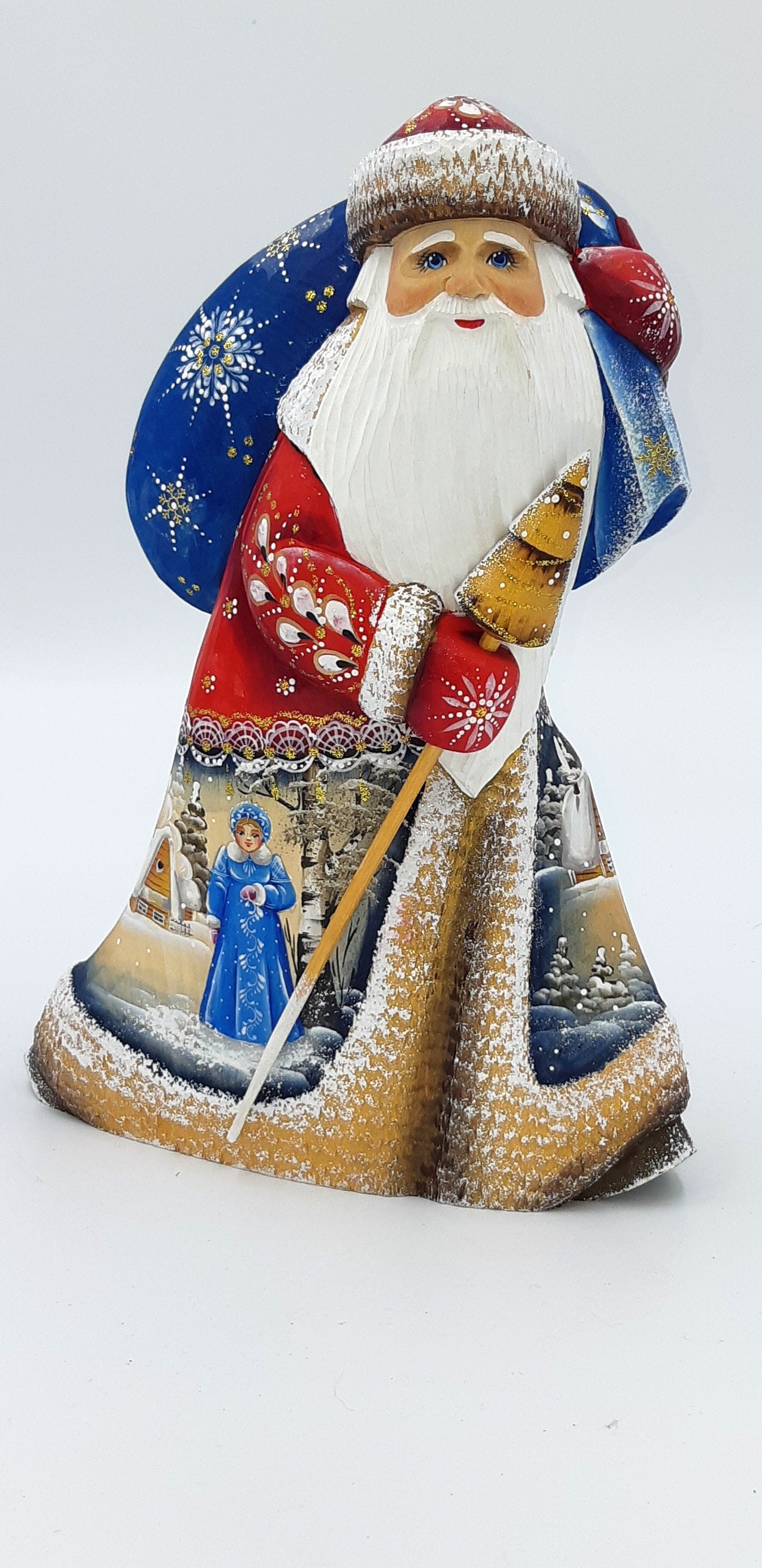 10.2 Wooden Carved Santa Clause Figurine Christmas Etsy