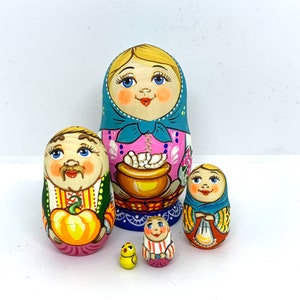 Nesting Ukrainian village family  doll 5  pieces nesting doll hand painted beautiful Christmas gift kid's room decor
