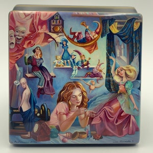 Magnificent  Fedoskino lacquer box "Circus"  hand painted oil, papier mache, mother of pearl unique collectible box