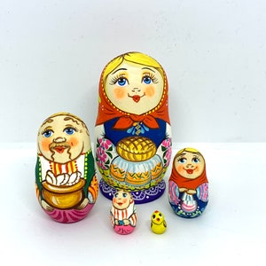 Nesting Ukrainian village family  doll 5  pieces nesting doll hand painted beautiful Christmas gift kid's room decor