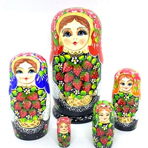 Summer nesting doll Srawberries  5&quot;(12.5 cm) height beautiful  handmade  matryoshka home decor