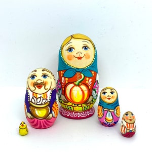 Nesting Ukrainian village family  doll 5  pieces nesting doll hand painted beautiful Christmas gift kid's room decor