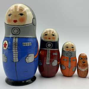 nesting doll USSR  space program 4.7” (12 cm)  wooden memorabilia funny souvenir space gift