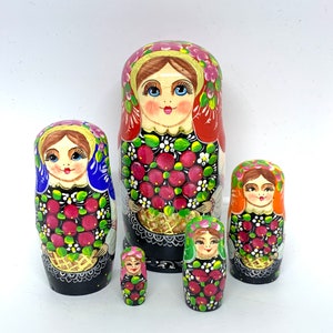 Summer nesting doll Cherries  5&quot;(12.5 cm) height beautiful  handmade  matryoshka home decor