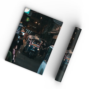 Bangkok Tuk-Tuk a Chinatown / Thailandia Cityscape Fine Wall Art Fotografia Poster Stampa