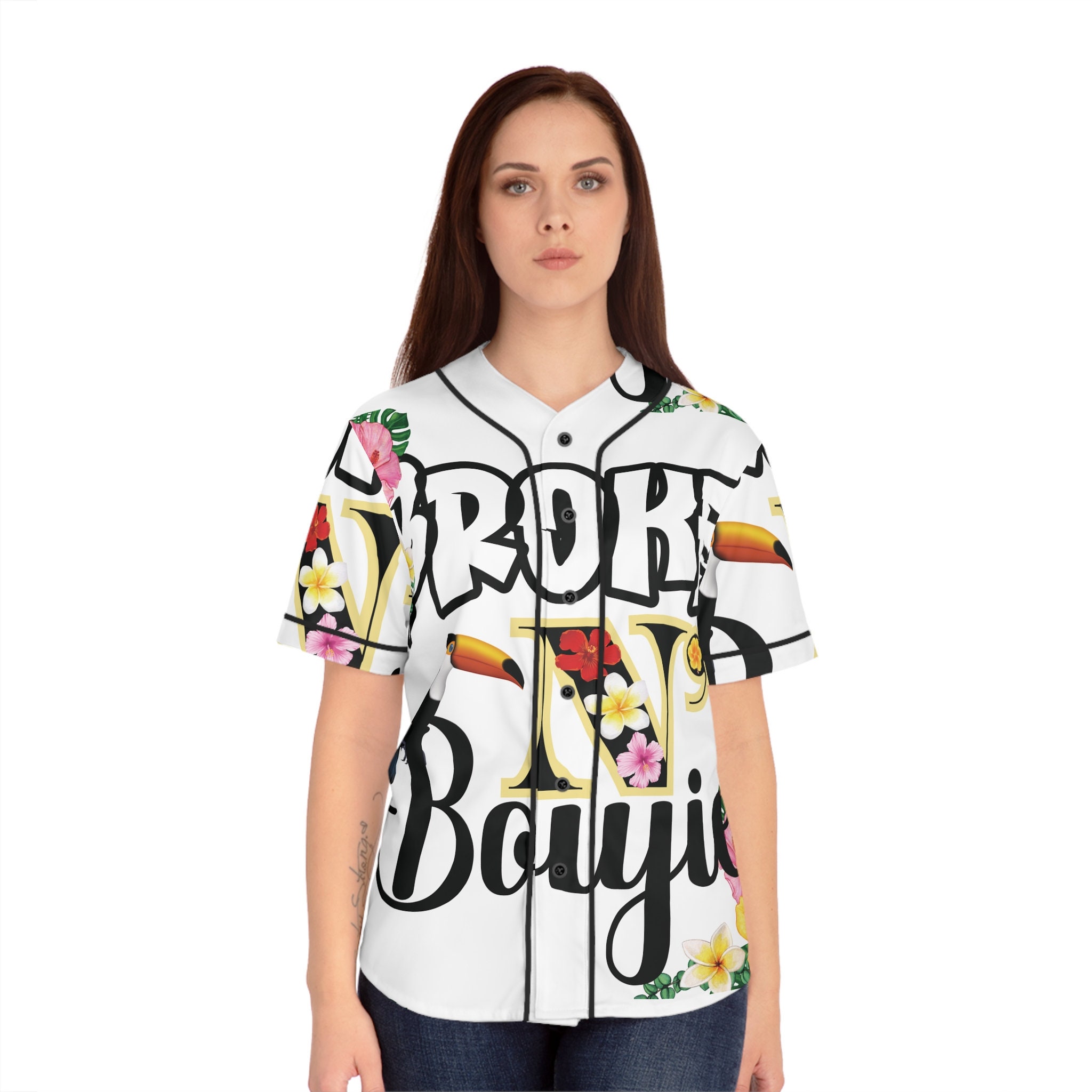 Tropical Bird, Tropical Flowers Design,  Women's Baseball Jersey