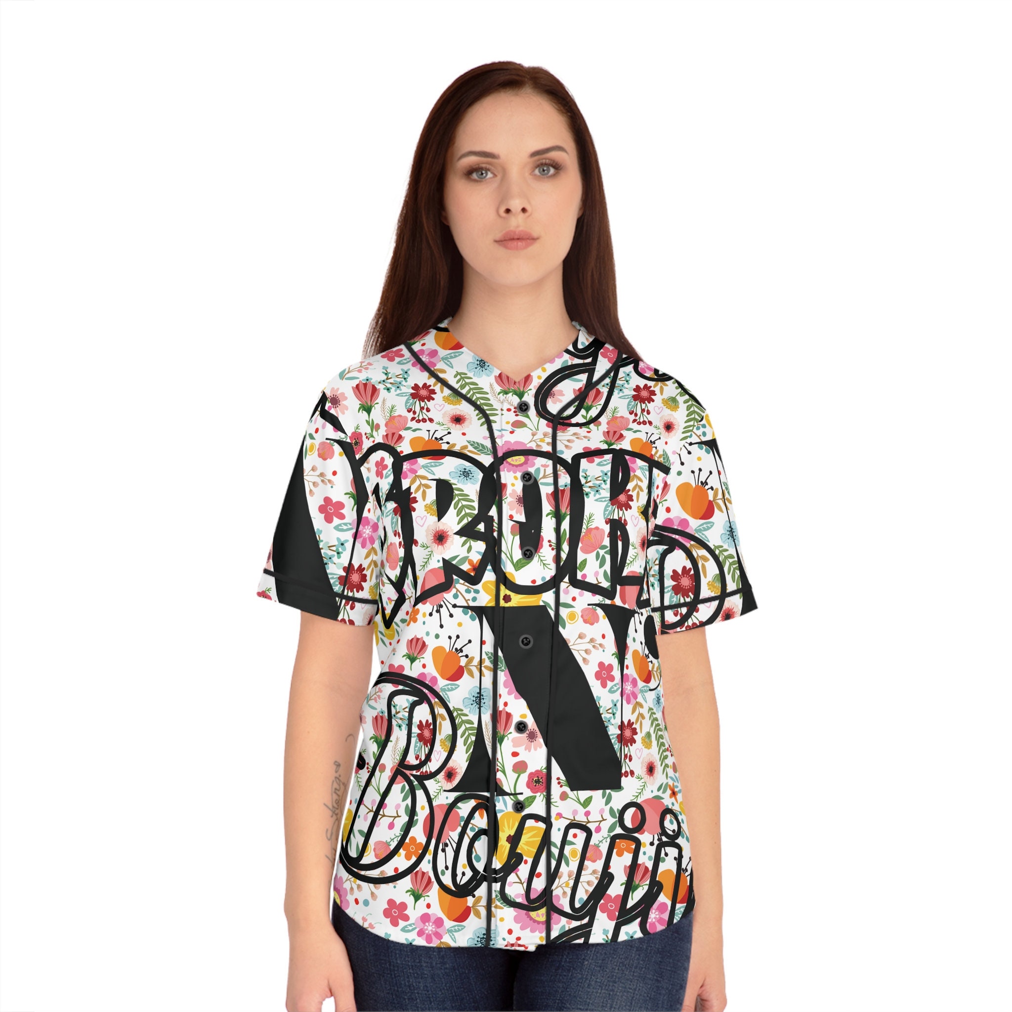 Flowers, Colorful Flower Design, Women's Baseball Jersey