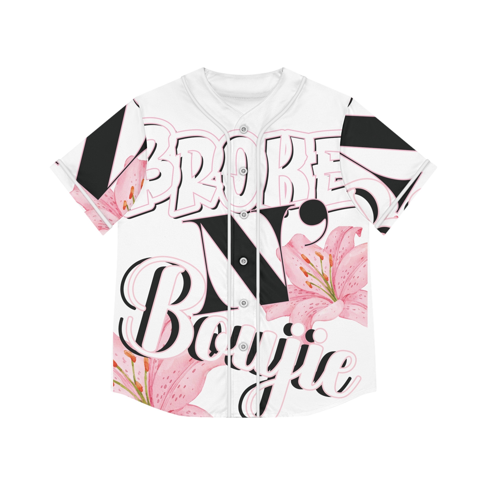 Pink Lily, Pink Flowers, Pink and Black Letters, Women's Baseball Jersey