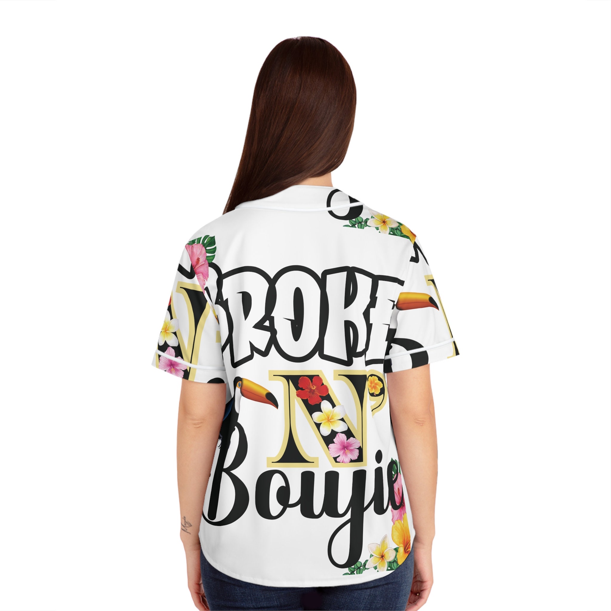 Tropical Bird, Tropical Flowers Design,  Women's Baseball Jersey