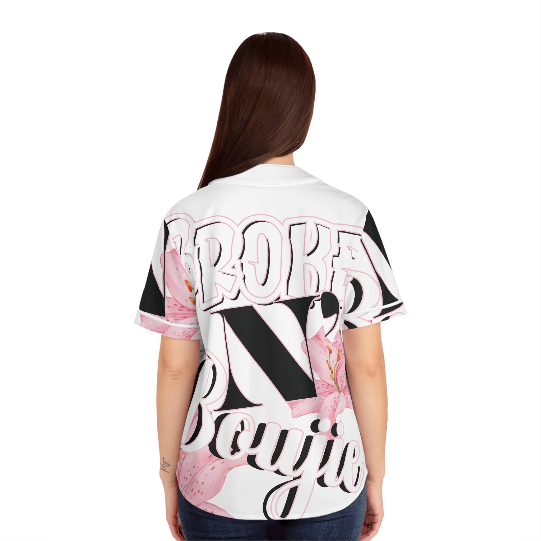 Pink Lily, Pink Flowers, Pink and Black Letters, Women's Baseball Jersey