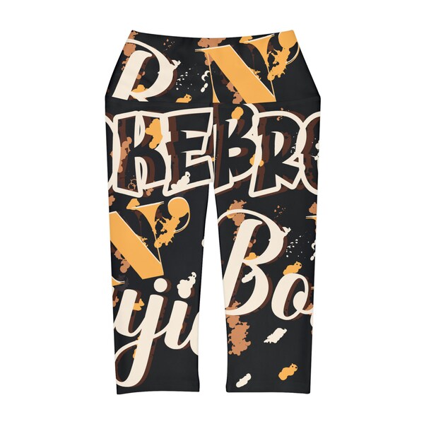 BROKE and BOUGIE, Brown and Tan Spots, Blotchy Brown and Tan Printed Design, Yoga Capri Leggings (AOP)