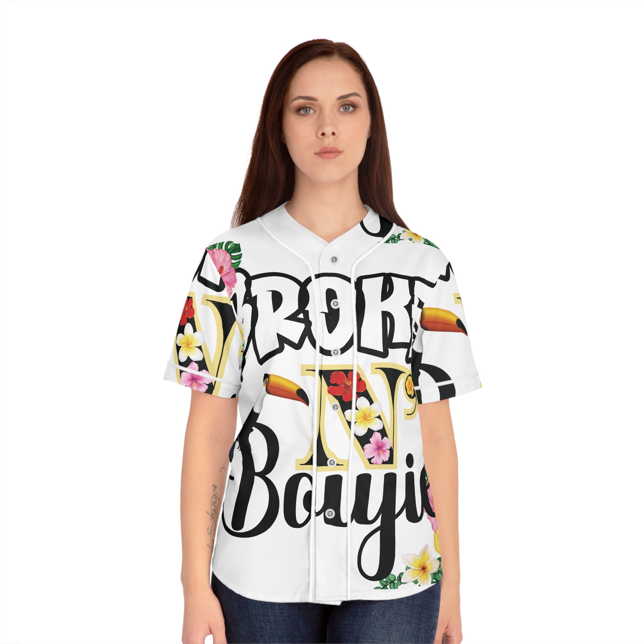 Tropical Bird, Tropical Flowers Design,  Women's Baseball Jersey