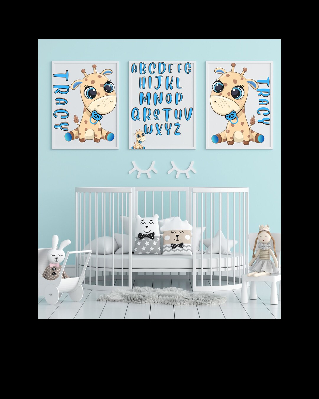 CUSTOM BABY Blue Giraffe Digital Print for Nursery Decor, Baby's Room