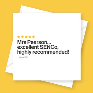 Évaluation personnalisée de la carte SENCo - Coordonnateur des besoins éducatifs spéciaux, Merci, appréciation, fin d'un trimestre ou d'une année scolaire, entièrement personnalisé