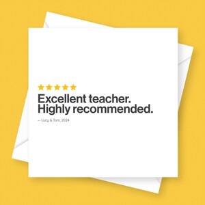 Carte personnalisée de l'enseignant - Merci, appréciation, fin d'un trimestre ou d'une année scolaire, entièrement personnalisée, sur mesure, recommandée