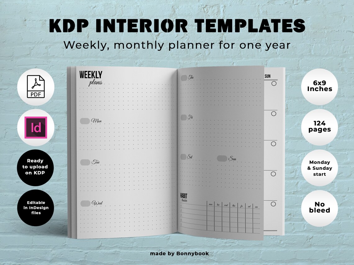 Monthly Weekly Planner Amazon KDP Interior Ready to Use Low Etsy