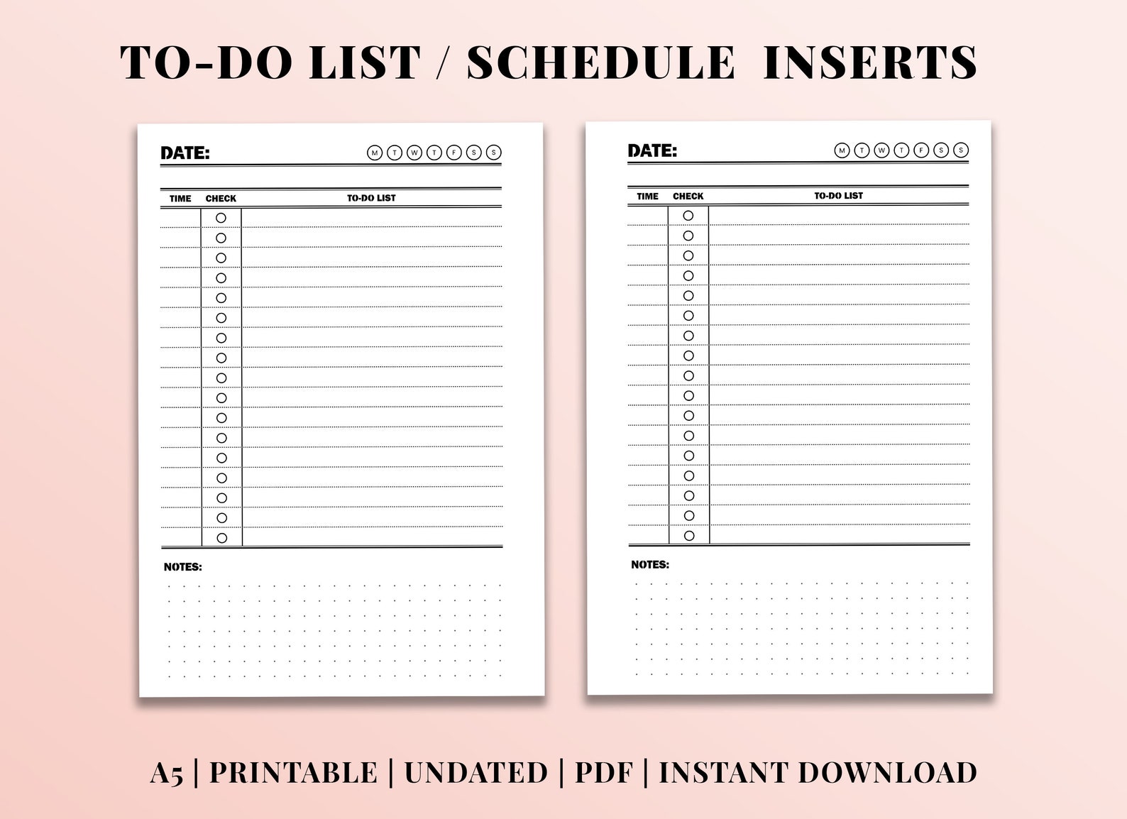 A5 Daily To-Do List Printable Schedule Inserts Daily Undated | Etsy
