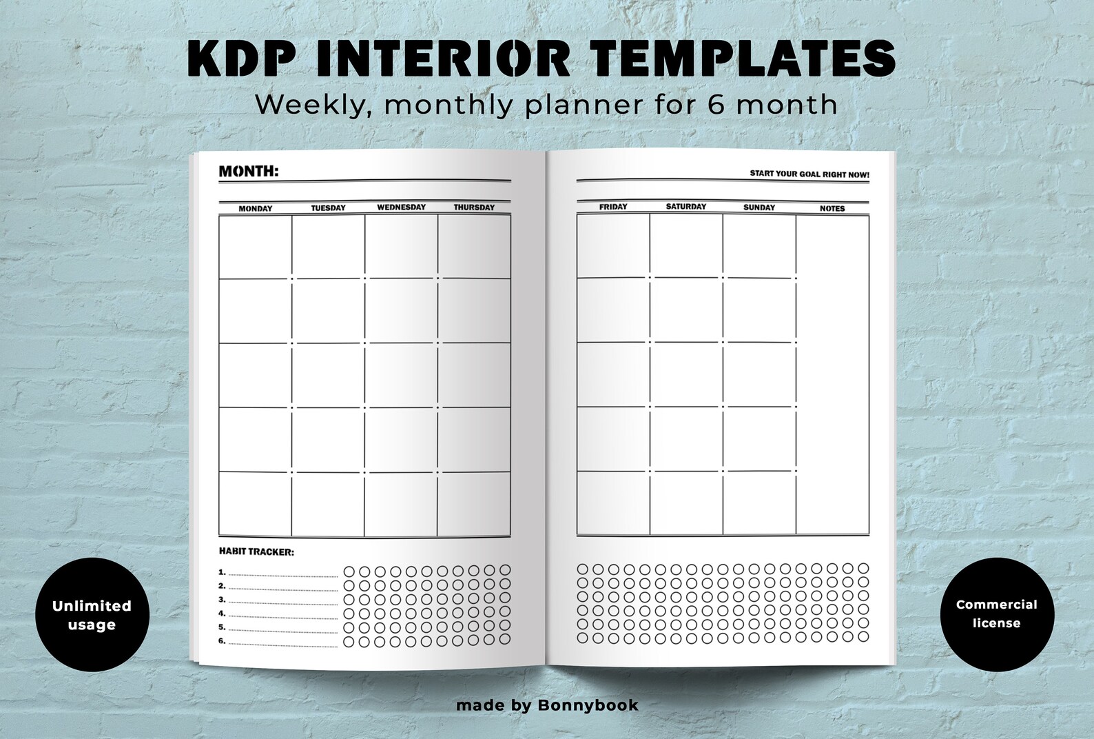 Monthly Weekly Planner Amazon KDP Interior Ready to Use Low Etsy