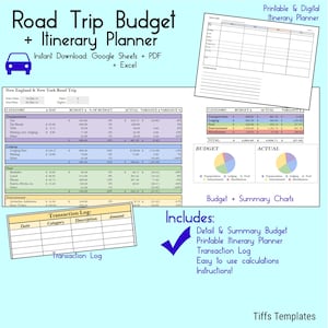 Road Trip Budget & Itinerary Planner | Instant Download | Google Sheets + Excel | Printable PDF Itinerary