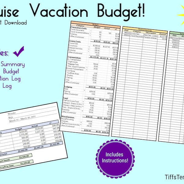 Cruise Vacation Budget | Excel Template & Google Sheets | Digital Download