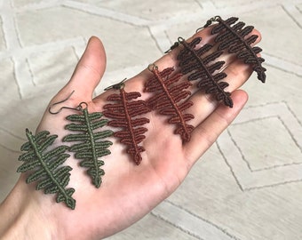 Micromacrame Fern Earrings: Boho Fairy Jewelry