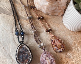 Orgonite & Macrame Necklaces - Micromacrame Jewelry - Boho and Spiritually Inspired