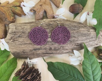 Purple Flower Earrings - Micromacrame Jewelry - Boho Macrame Earrings