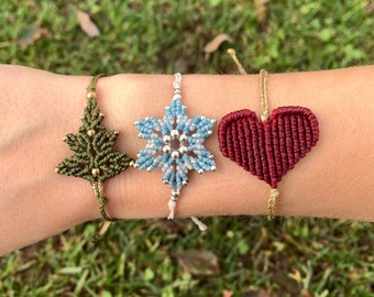 Christmas/Winter Bracelets - Winter Holiday - Micromacrame Jewelry - Boho Macrame Earrings