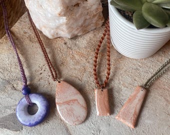 Earthy Marble Clay Necklace - Micromacrame Jewelry - Boho Macrame Necklace