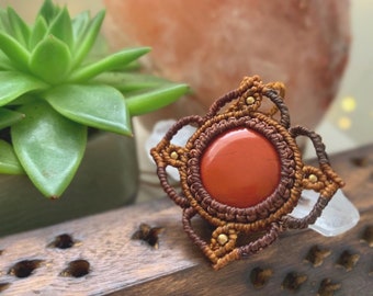 Root Chakra Necklace - Micromacrame Jewelry - Red Jasper Pendant - Boho Macrame Necklace