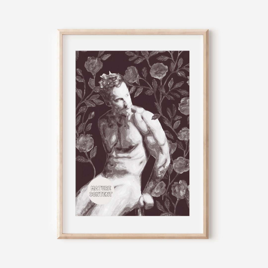 Nude Male Spreading Frontal Nude Vintage Photo Flower Prints Male ...