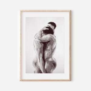 Romantic Gay Love Couple Art Print | Same Sex Couple Gift | Same Sex Marriage | Same Sex Engagement | Engagement Party Gift | black & white
