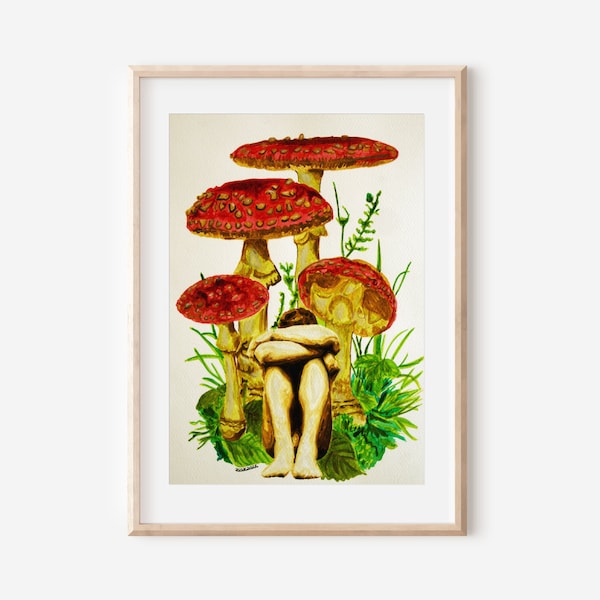 Homme assis sur un champignon, imprimé champignon, cadeau champignon, art gay, impression d’art gay, art de cuisine, art masculin, art gay masculin, grands cadeaux gay