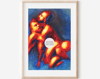 Drip Painting Gay Couple Art Print | Same Sex Couple Gift | Same Sex Marriage | Same Sex Engagement | Engagement Party Gift | Gay Art Print