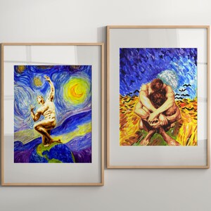 Set of 2 Male Nude in Van Gogh Style Erotica Poster Watercolor
