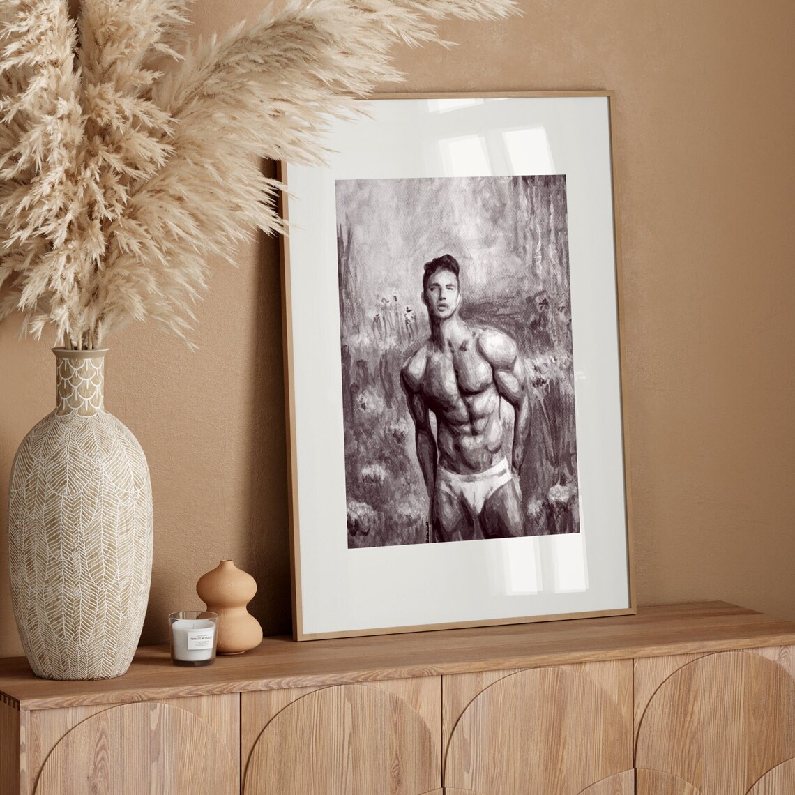 Muscle Man in Garden Handmade Erotic Print of Nude Male Gay - Etsy
