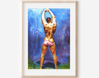 aquarel water vreemd kunstwerk | naakt mannelijk figuur | homo-erotisisme | homo-erotische homokunstprint | sensuele wandkleden | beste cadeaus voor mannen