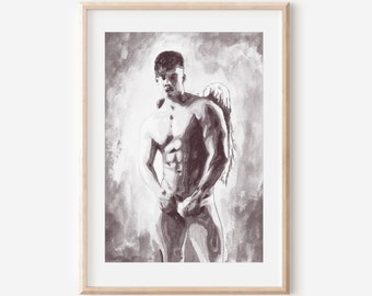 Homo volwassen kunst | Harige homokunst | Goede cadeaus voor je homo beste vriend | Homo mannelijk kunstwerk | zwart-wit Afdrukken | Mannelijke beeldende kunst | Homo-erotisch