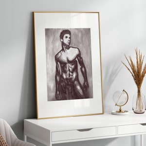 Full Frontal Nudity Gay Male Black and White Print | Phallic Art Print