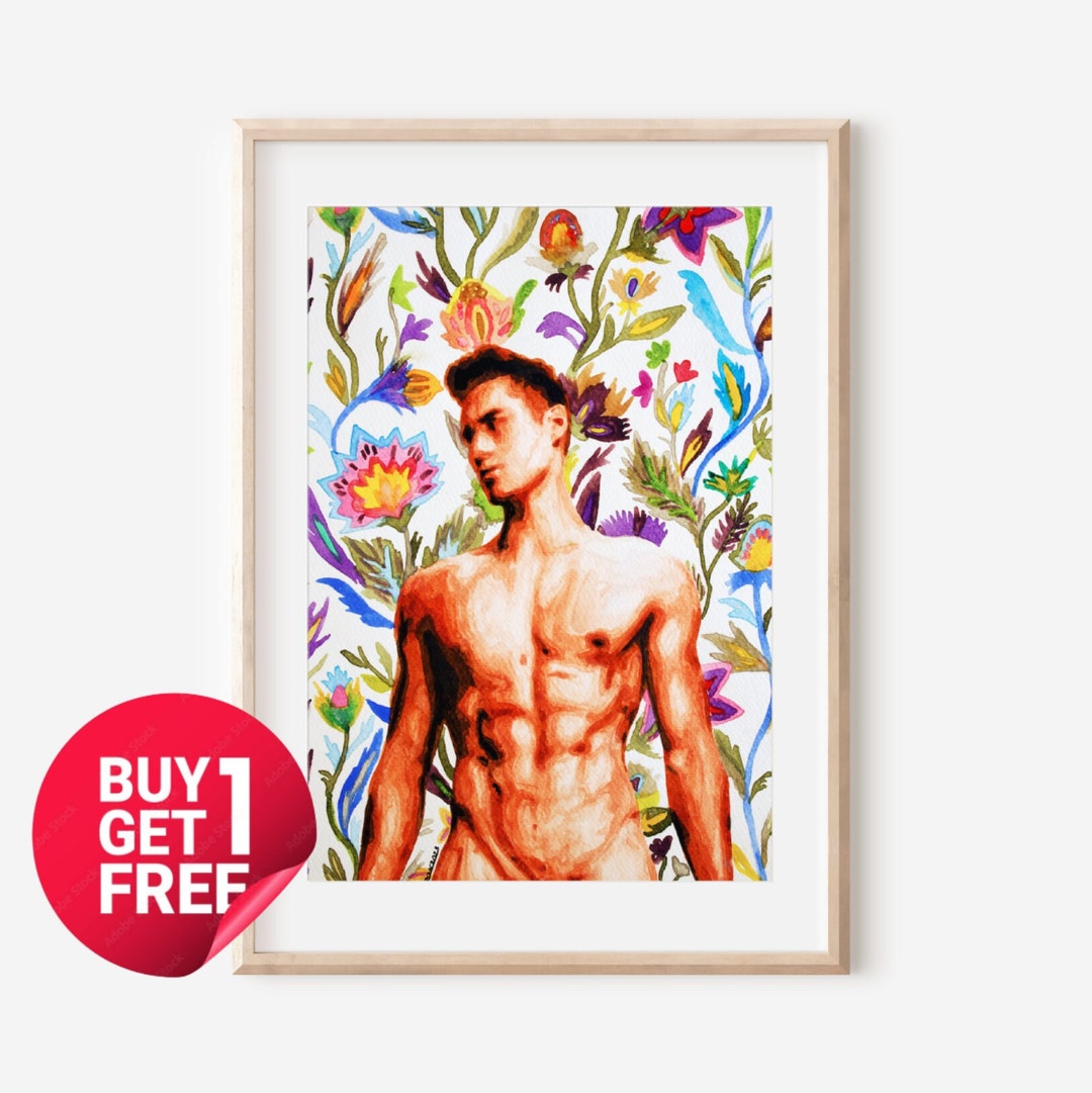 Gay Wall Art Nude Male With Spring Flowers Erotic Print for - Etsy