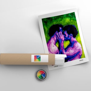 Nude Guys Kissing Gay Art Watercolor Art Print Same Sex Couple Gift