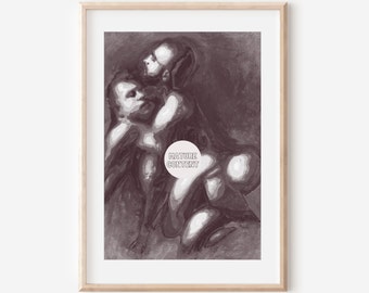 Drip Painting Gay Couple Art Print | Same Sex Couple Gift | Same Sex Marriage | Same Sex Engagement | black and white Print