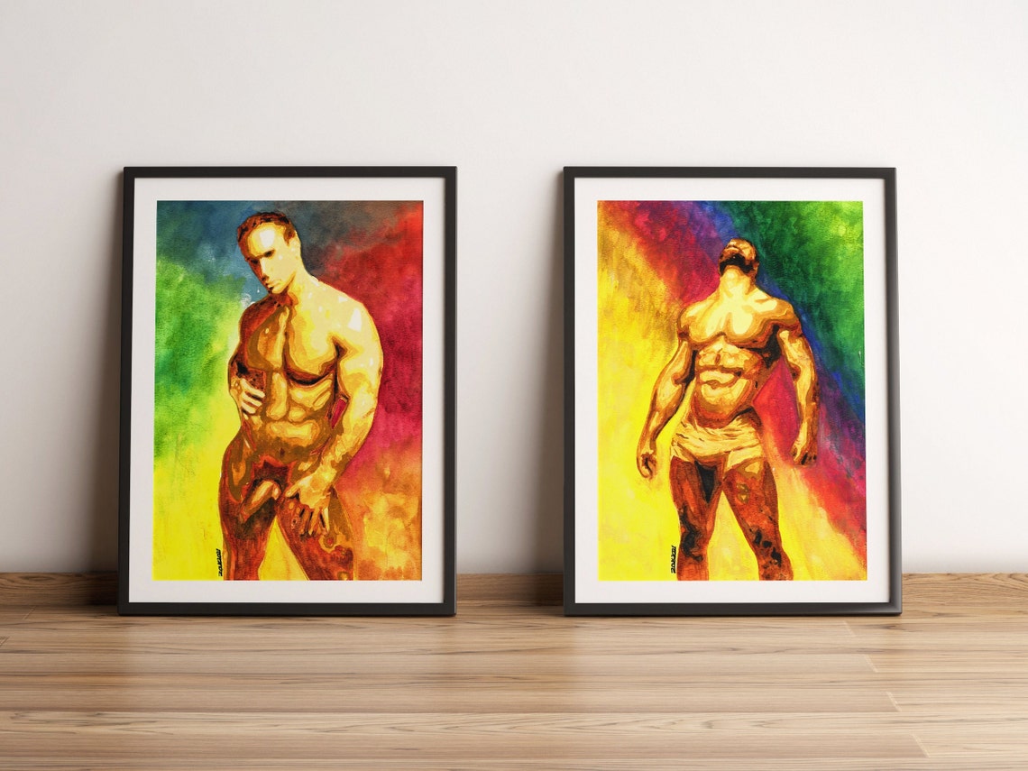 Set of 2 Gay Art Print Nude Male Figure Drawings of Men - Etsy
