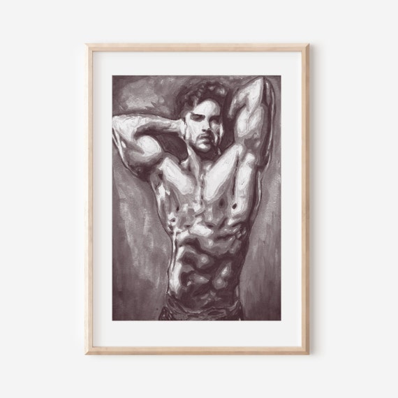 Retrato Arte Gay Power / regalos para hombres / blanco y negro / arte de  forma masculina / pintura de desnudez erótica / obra de arte queer gay /  hombre desnudo -  España